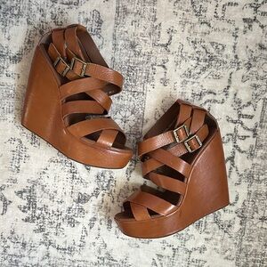 Kork-Ease Brown Leather Wedge Sandals